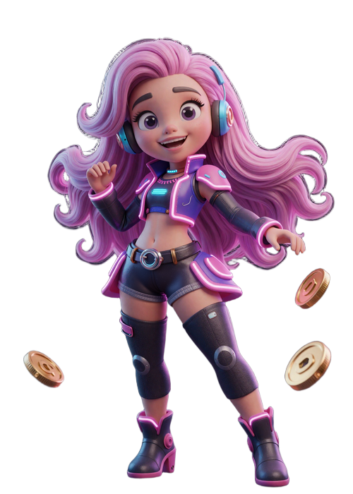 Eva, die Bonus-Magierin von Gizbo Casino im Disney-Stil, umgeben von magischen Sternen und Bonus-M&uuml;nzen